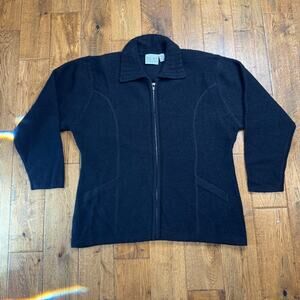 VTG RUSS by Liz Claiborne 100% Wool Black Full Zip Jacket Womens Sz XL